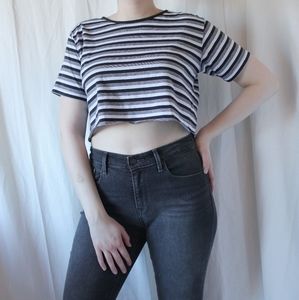 Vintage Striped Raw Hem Top